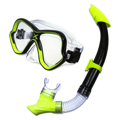 Adult Open Mask and Snorkel Set, Black/Green, Unisex
