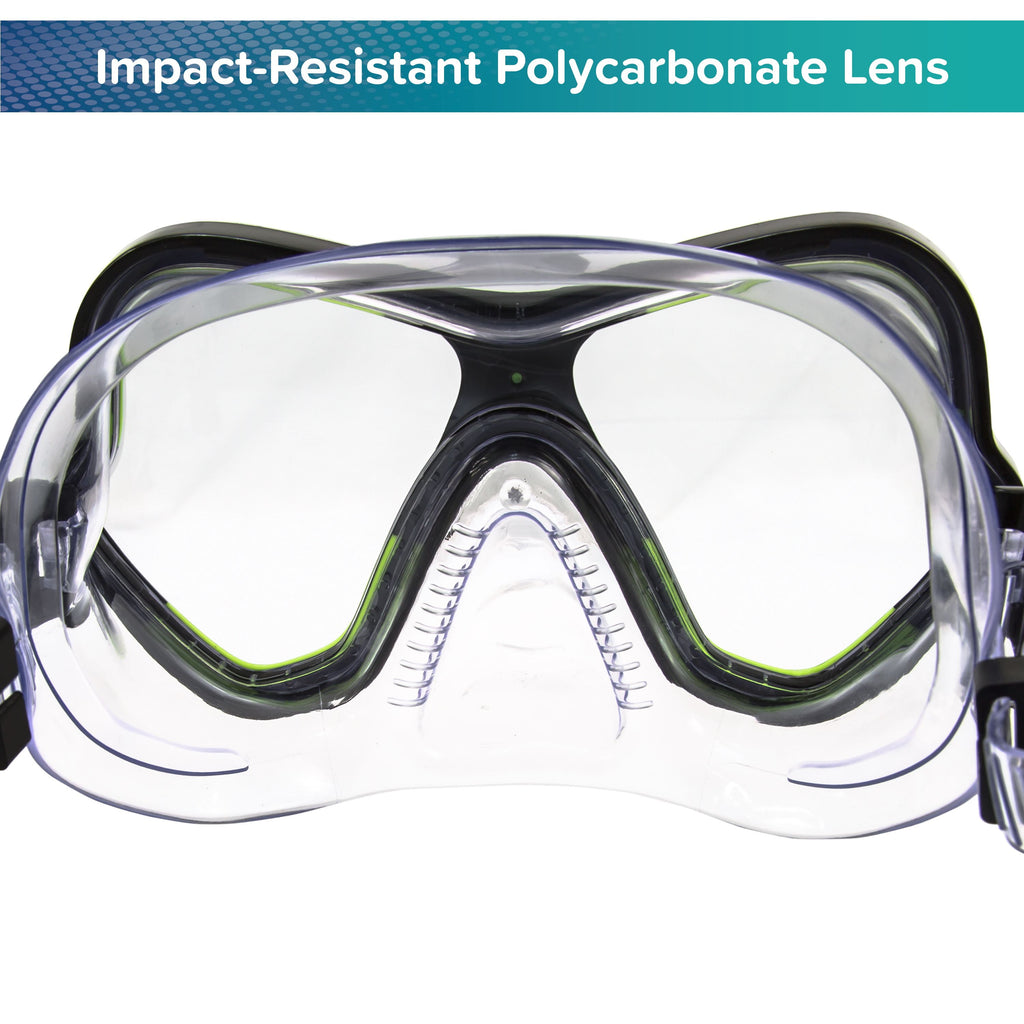 Adult Open Mask and Snorkel Set, Black/Green, Unisex