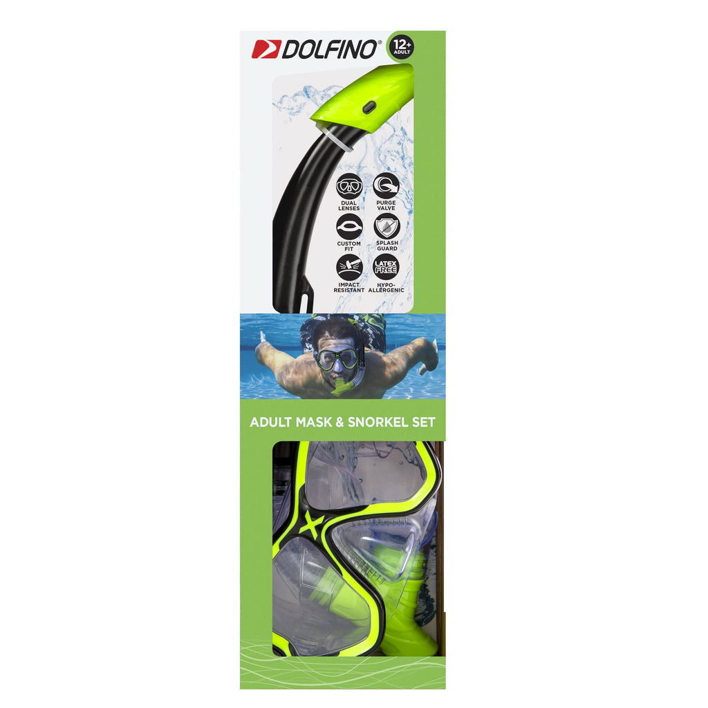 Adult Open Mask and Snorkel Set, Black/Green, Unisex