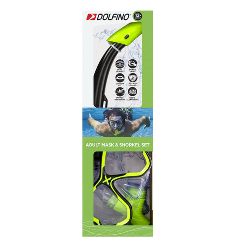 Adult Open Mask and Snorkel Set, Black/Green, Unisex